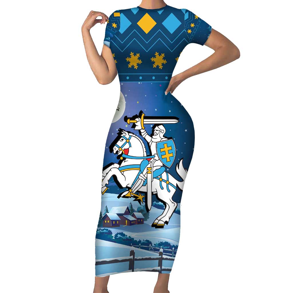 Lithuania Christmas Family Matching Short Sleeve Bodycon Dress and Hawaiian Shirt Coat Of Arms Merry Xmas - Wonder Print Shop