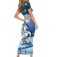 Lithuania Christmas Family Matching Short Sleeve Bodycon Dress and Hawaiian Shirt Coat Of Arms Merry Xmas - Wonder Print Shop