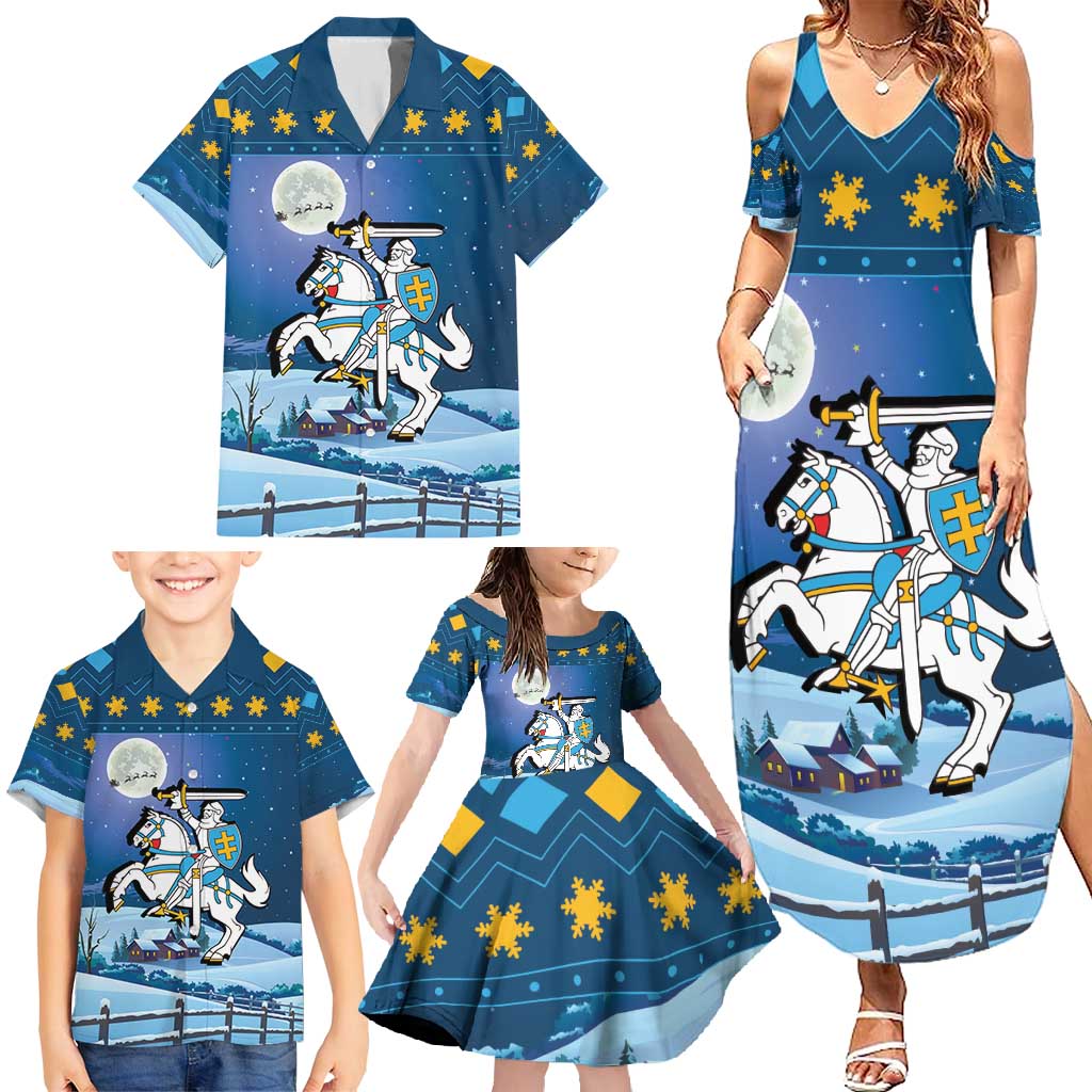 Lithuania Christmas Family Matching Summer Maxi Dress and Hawaiian Shirt Coat Of Arms Merry Xmas - Wonder Print Shop