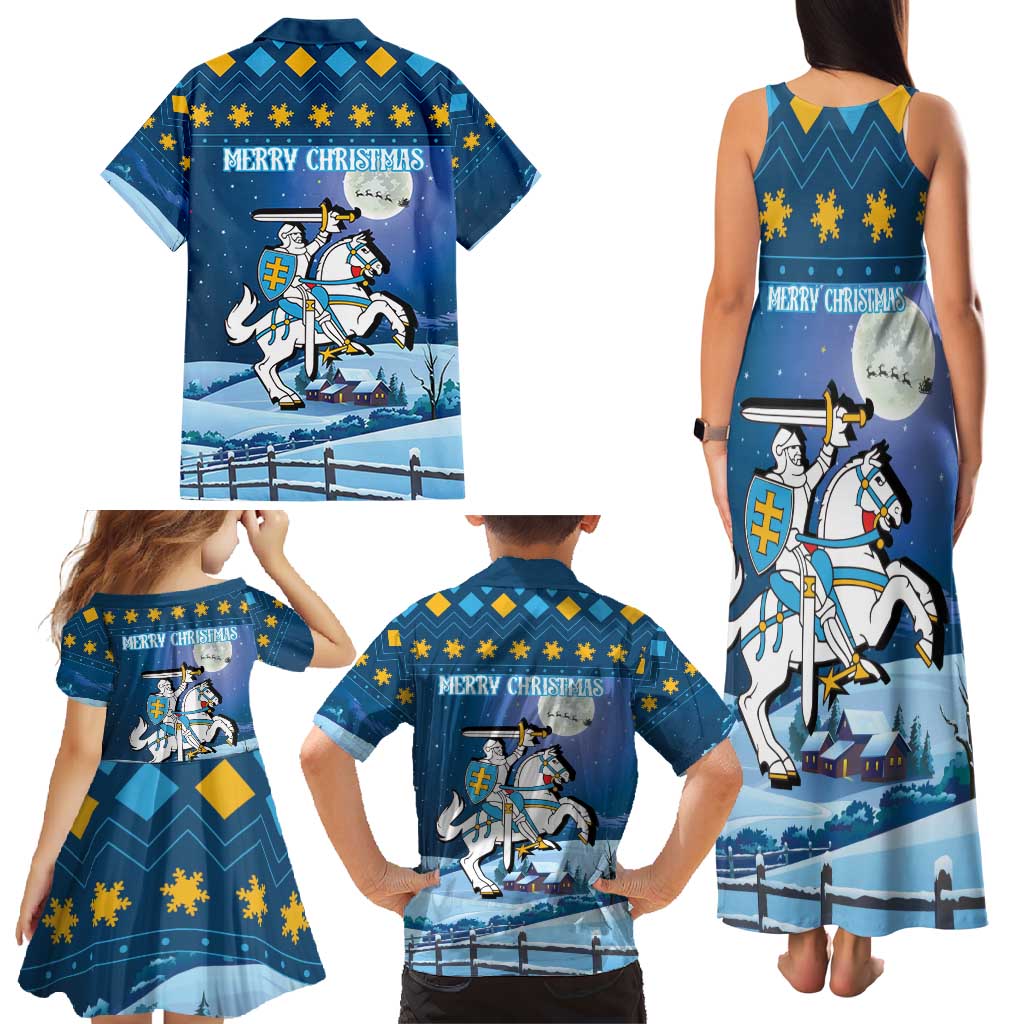 Lithuania Christmas Family Matching Tank Maxi Dress and Hawaiian Shirt Coat Of Arms Merry Xmas - Wonder Print Shop