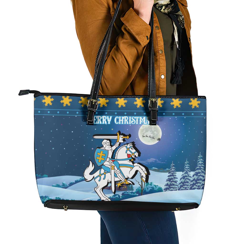 Lithuania Christmas Leather Tote Bag Coat Of Arms Merry Xmas - Wonder Print Shop