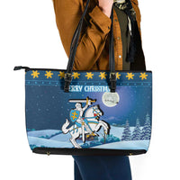 Lithuania Christmas Leather Tote Bag Coat Of Arms Merry Xmas - Wonder Print Shop