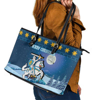 Lithuania Christmas Leather Tote Bag Coat Of Arms Merry Xmas - Wonder Print Shop