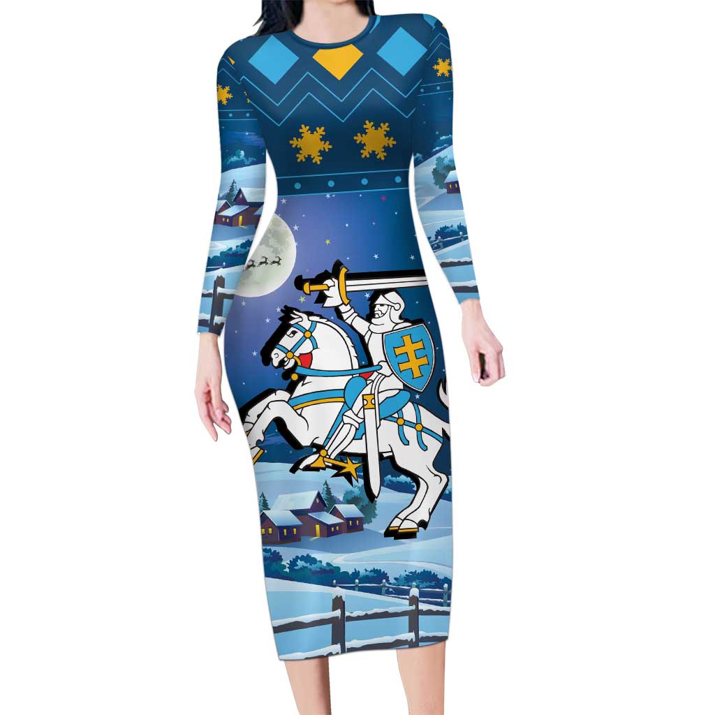 Lithuania Christmas Long Sleeve Bodycon Dress Coat Of Arms Merry Xmas - Wonder Print Shop