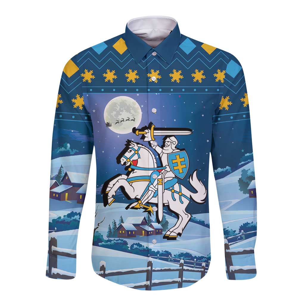 Lithuania Christmas Long Sleeve Button Shirt Coat Of Arms Merry Xmas - Wonder Print Shop