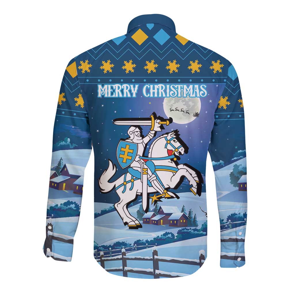 Lithuania Christmas Long Sleeve Button Shirt Coat Of Arms Merry Xmas - Wonder Print Shop