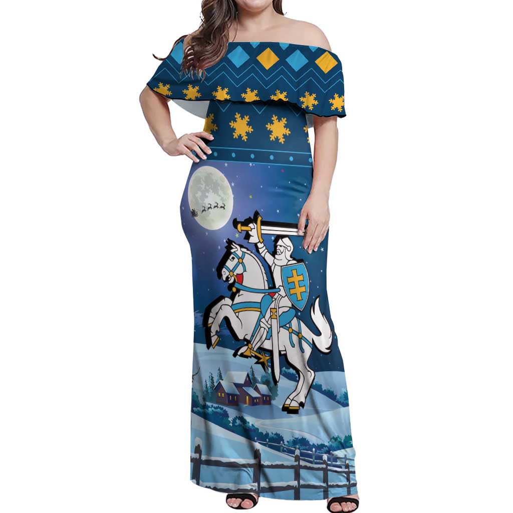 Lithuania Christmas Off Shoulder Maxi Dress Coat Of Arms Merry Xmas - Wonder Print Shop