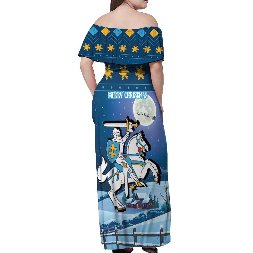 Lithuania Christmas Off Shoulder Maxi Dress Coat Of Arms Merry Xmas - Wonder Print Shop