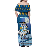 Lithuania Christmas Off Shoulder Maxi Dress Coat Of Arms Merry Xmas - Wonder Print Shop