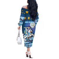 Lithuania Christmas Off The Shoulder Long Sleeve Dress Coat Of Arms Merry Xmas - Wonder Print Shop