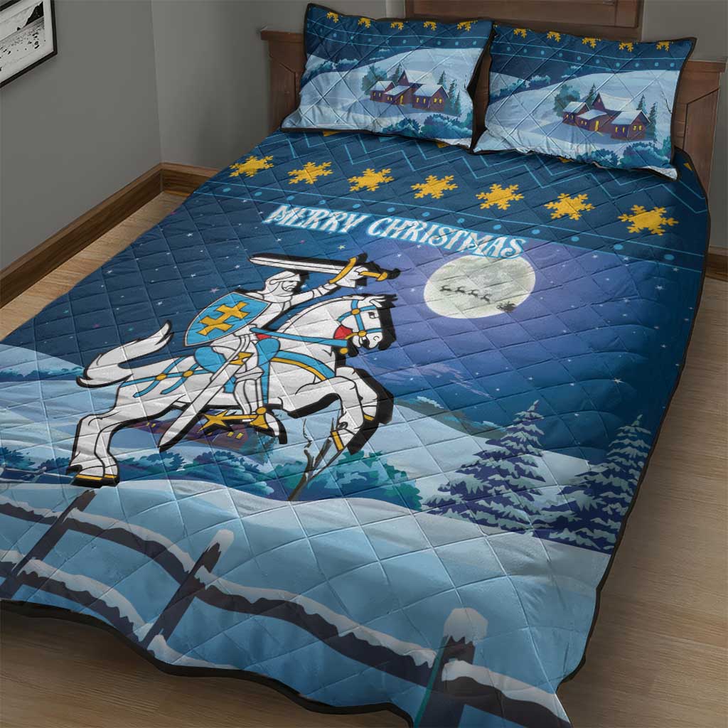 Lithuania Christmas Quilt Bed Set Coat Of Arms Merry Xmas - Wonder Print Shop