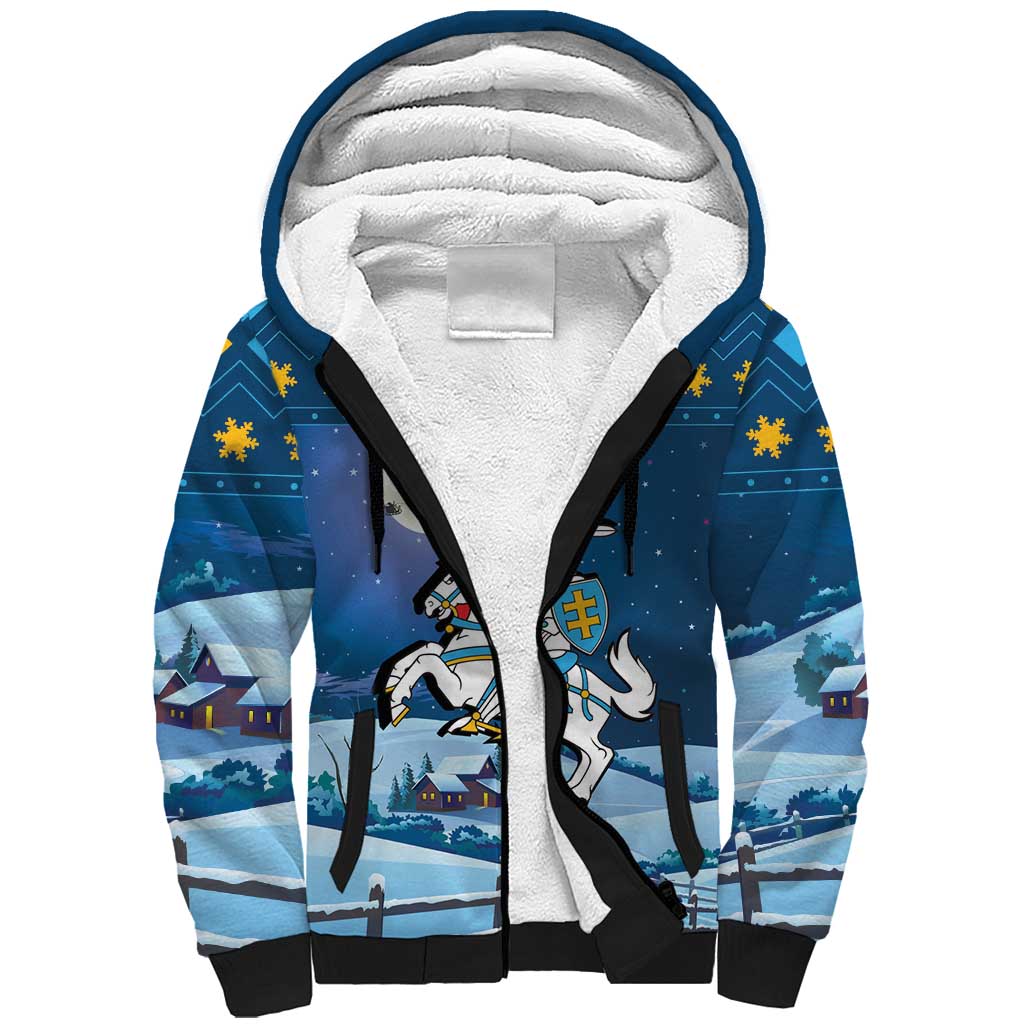 Lithuania Christmas Sherpa Hoodie Coat Of Arms Merry Xmas - Wonder Print Shop