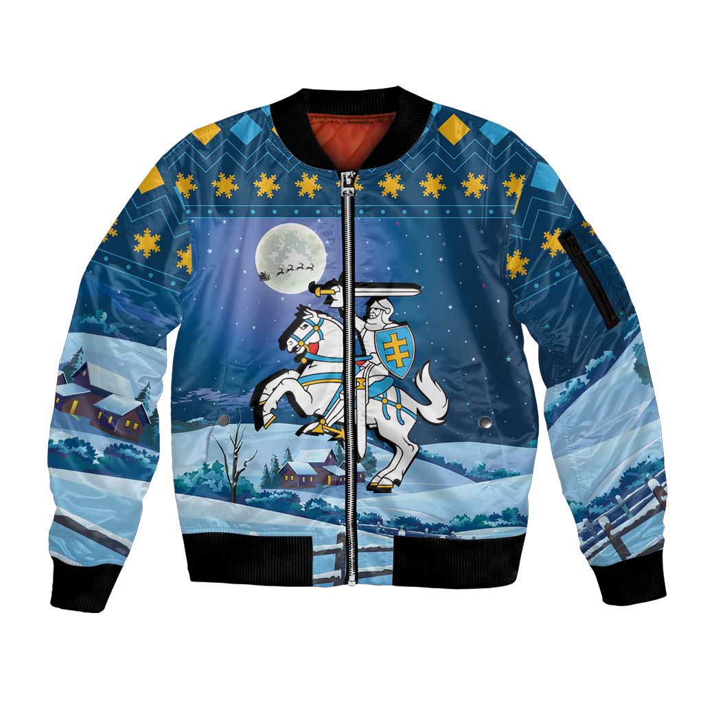 Lithuania Christmas Sleeve Zip Bomber Jacket Coat Of Arms Merry Xmas - Wonder Print Shop
