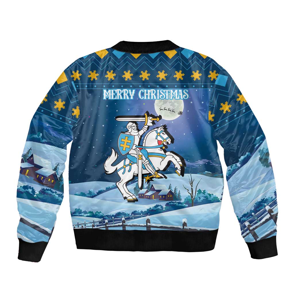 Lithuania Christmas Sleeve Zip Bomber Jacket Coat Of Arms Merry Xmas - Wonder Print Shop