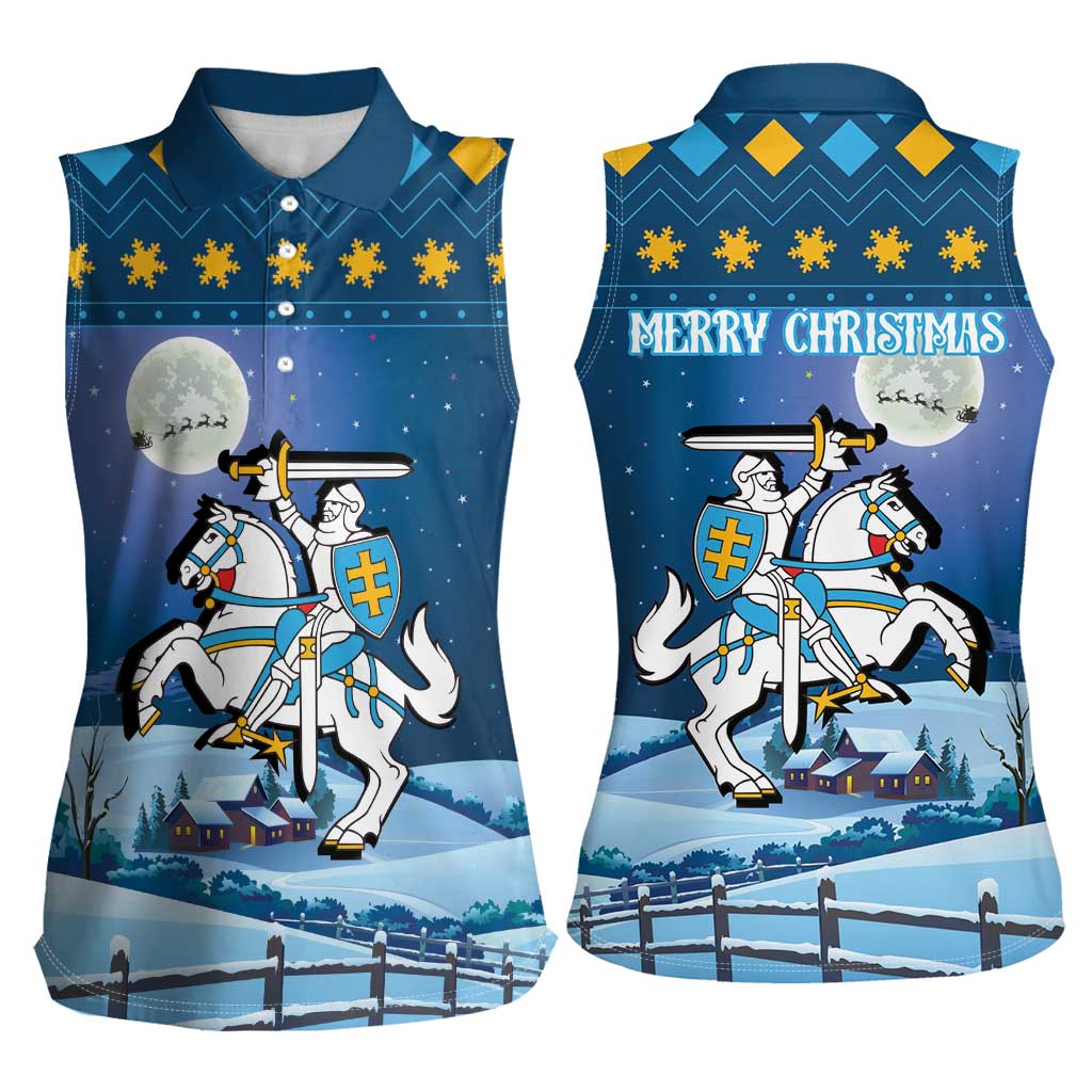 Lithuania Christmas Women Sleeveless Polo Shirt Coat Of Arms Merry Xmas - Wonder Print Shop
