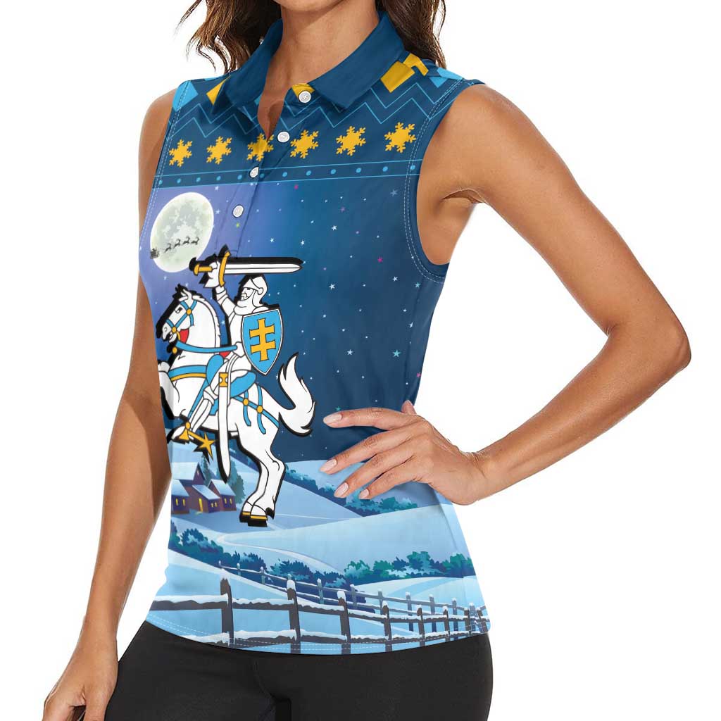 Lithuania Christmas Women Sleeveless Polo Shirt Coat Of Arms Merry Xmas - Wonder Print Shop