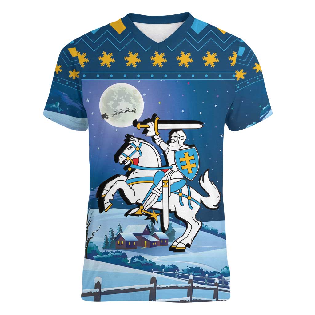 Lithuania Christmas Women V-Neck T-Shirt Coat Of Arms Merry Xmas - Wonder Print Shop