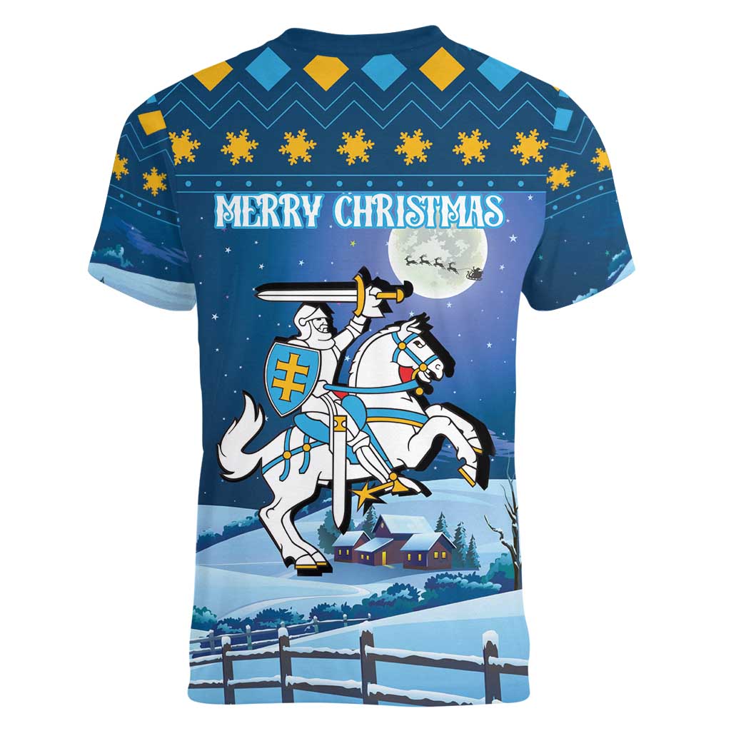 Lithuania Christmas Women V-Neck T-Shirt Coat Of Arms Merry Xmas - Wonder Print Shop