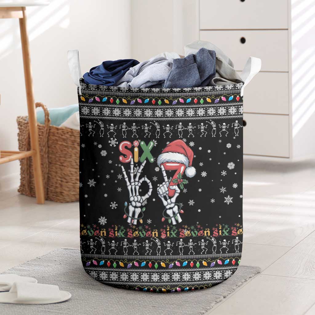 Six Seven Funny Skeleton Fingers Christmas Laundry Basket Creepy Santa Skeleton Hands - Wonder Print Shop