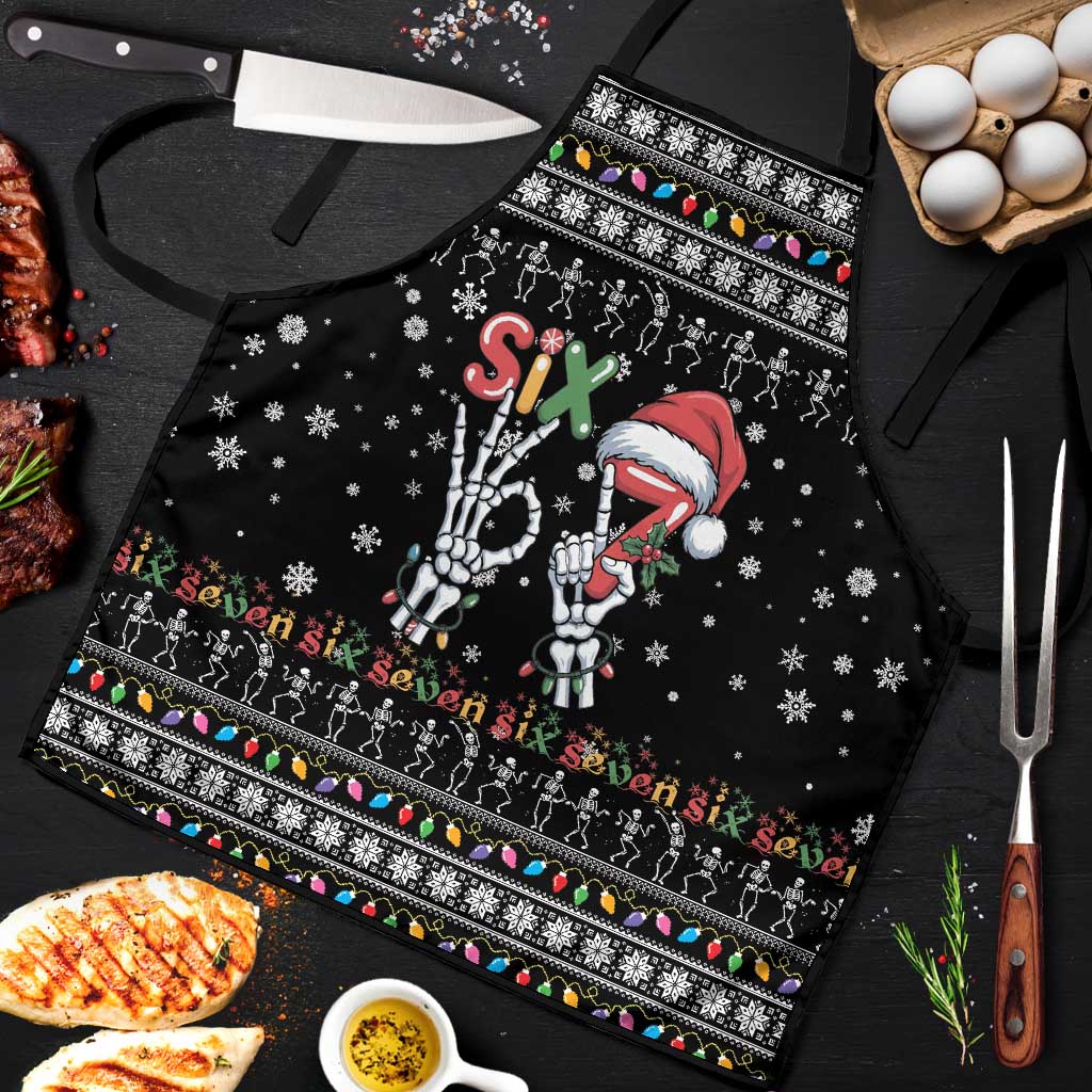 Six Seven Funny Skeleton Fingers Christmas Apron Creepy Santa Skeleton Hands - Wonder Print Shop