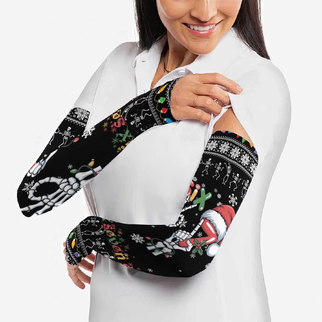 Six Seven Funny Skeleton Fingers Christmas Arm Sleeves Creepy Santa Skeleton Hands - Wonder Print Shop