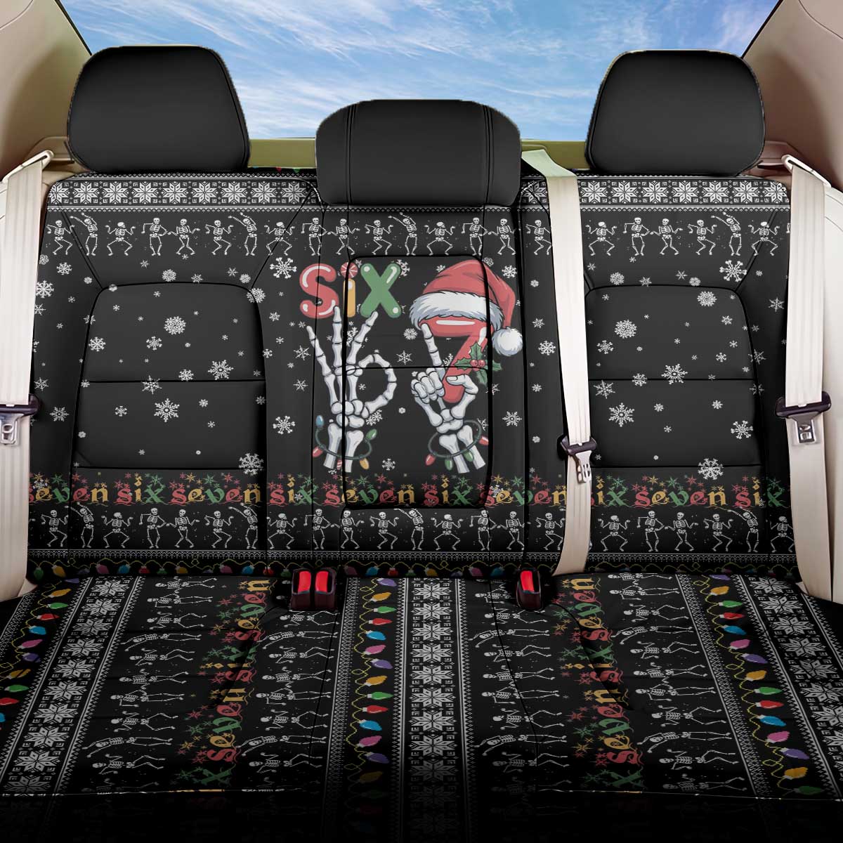 Six Seven Funny Skeleton Fingers Christmas Back Car Seat Cover Creepy Santa Skeleton Hands - Wonder Print Shop