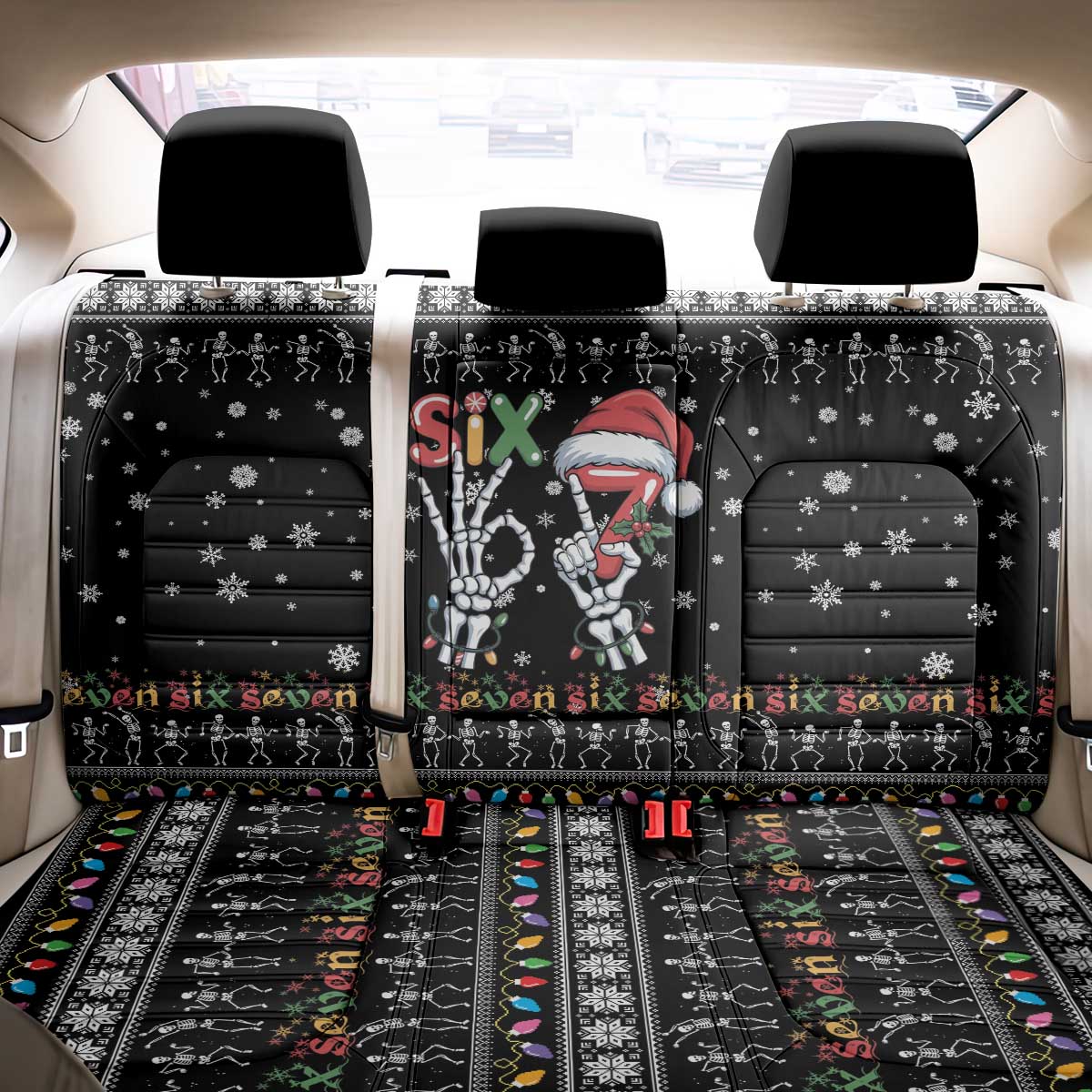 Six Seven Funny Skeleton Fingers Christmas Back Car Seat Cover Creepy Santa Skeleton Hands - Wonder Print Shop