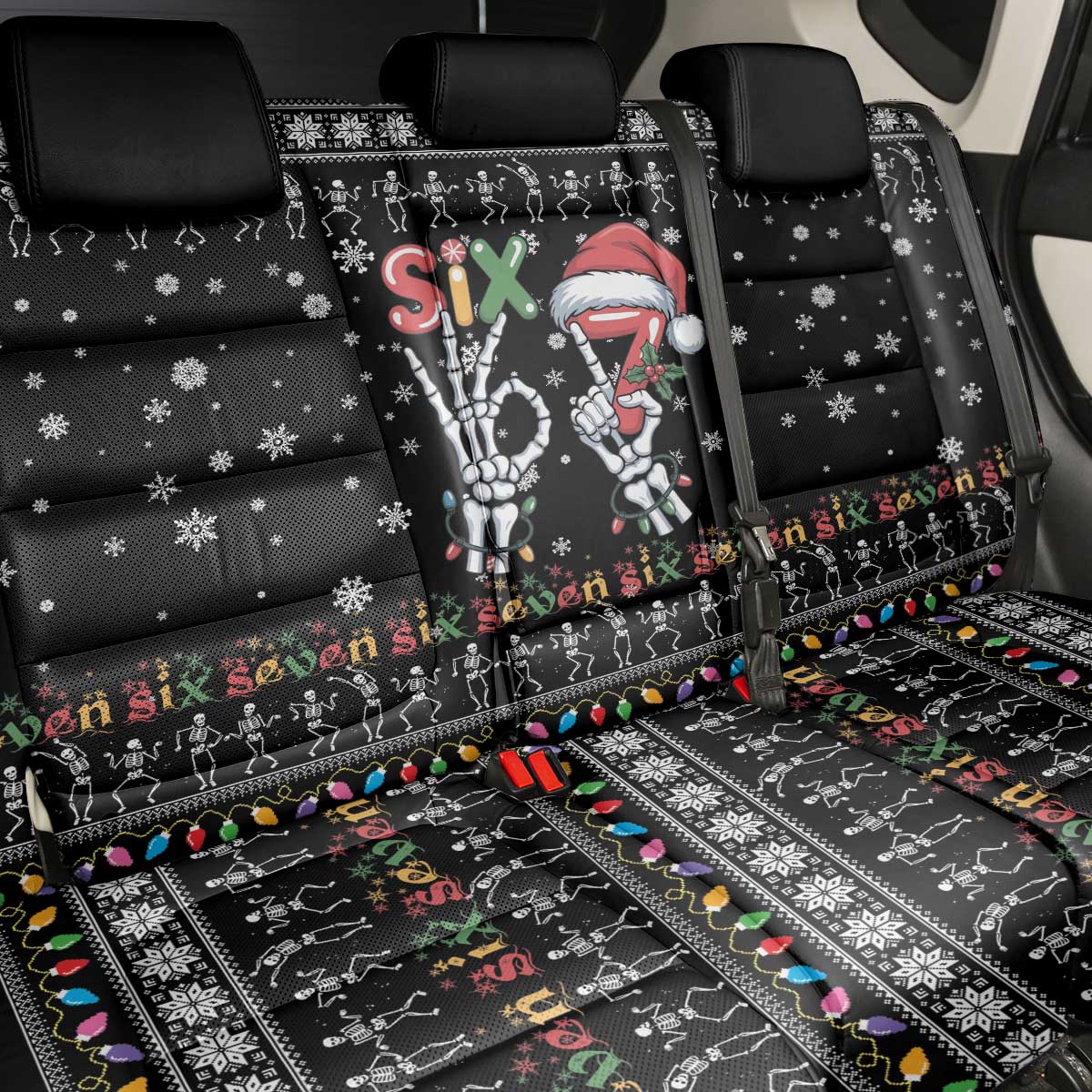 Six Seven Funny Skeleton Fingers Christmas Back Car Seat Cover Creepy Santa Skeleton Hands - Wonder Print Shop