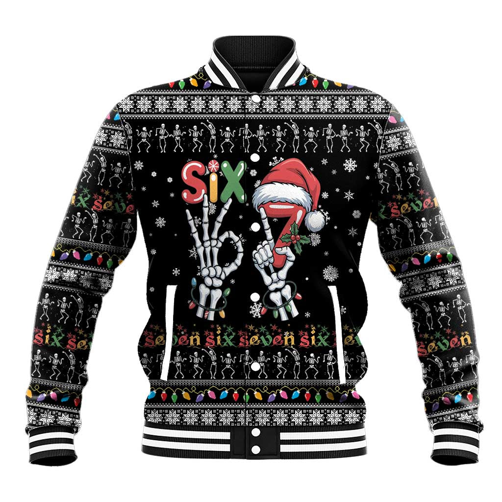 Six Seven Funny Skeleton Fingers Christmas Baseball Jacket Creepy Santa Skeleton Hands - Wonder Print Shop