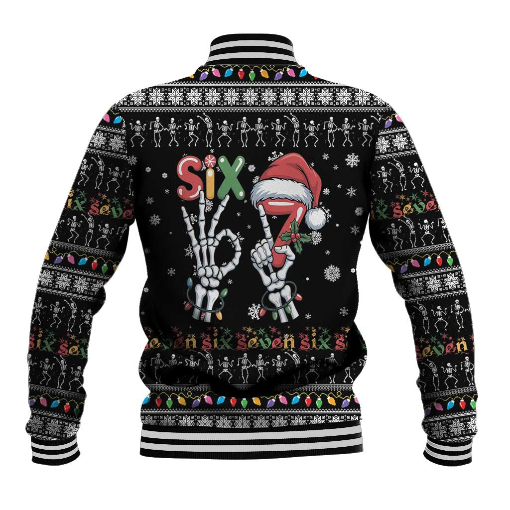 Six Seven Funny Skeleton Fingers Christmas Baseball Jacket Creepy Santa Skeleton Hands - Wonder Print Shop
