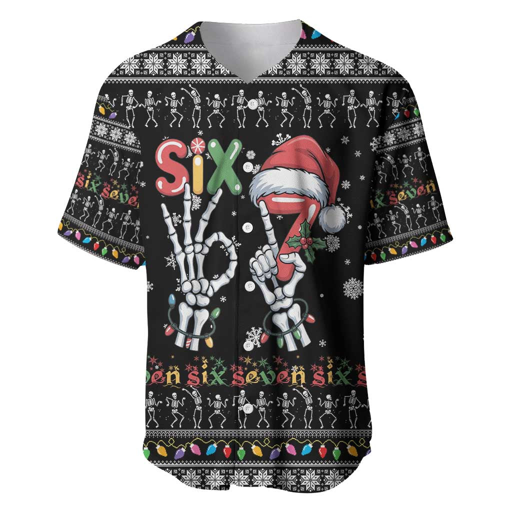 Six Seven Funny Skeleton Fingers Christmas Baseball Jersey Creepy Santa Skeleton Hands - Wonder Print Shop