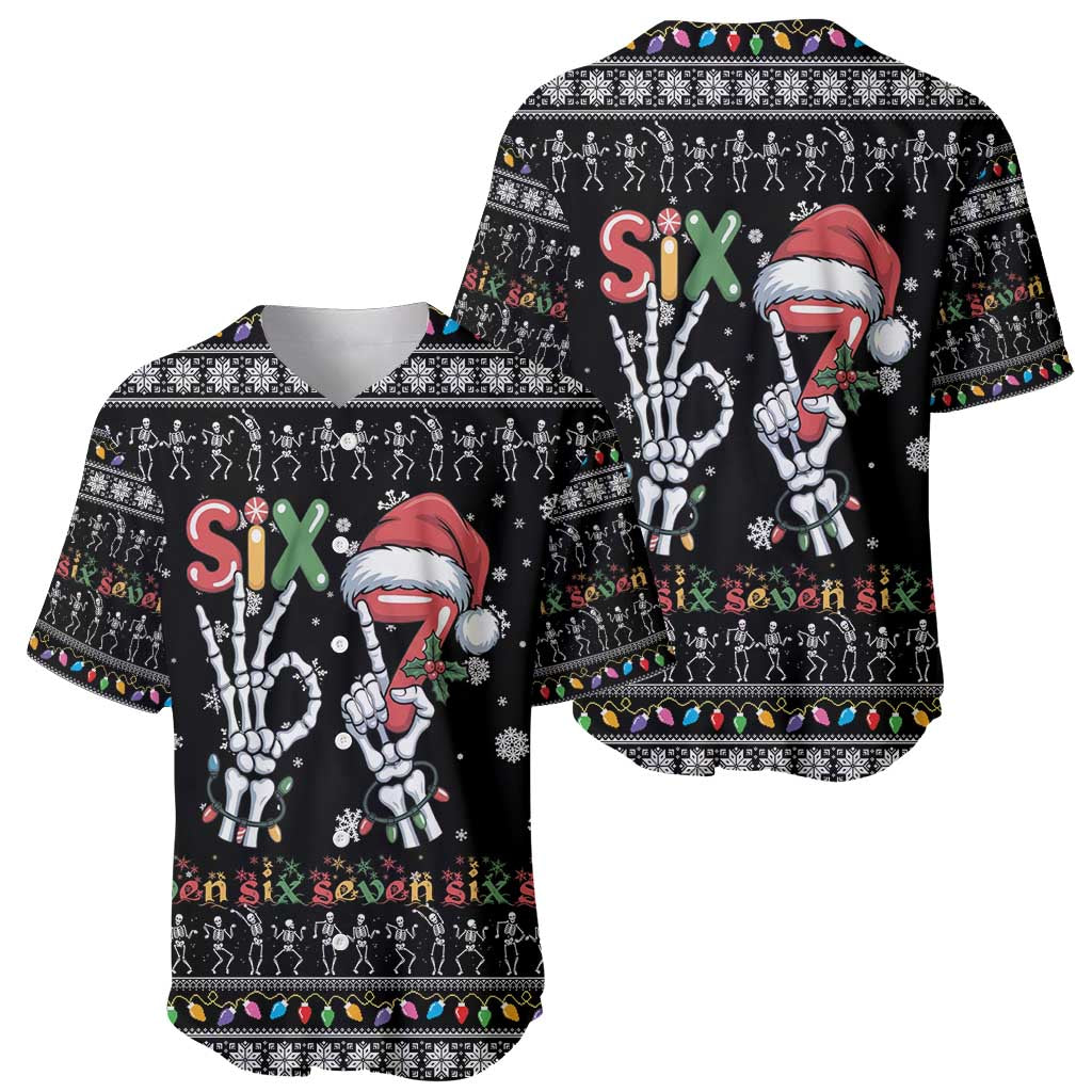 Six Seven Funny Skeleton Fingers Christmas Baseball Jersey Creepy Santa Skeleton Hands - Wonder Print Shop