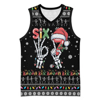 Six Seven Funny Skeleton Fingers Christmas Basketball Jersey Creepy Santa Skeleton Hands - Wonder Print Shop