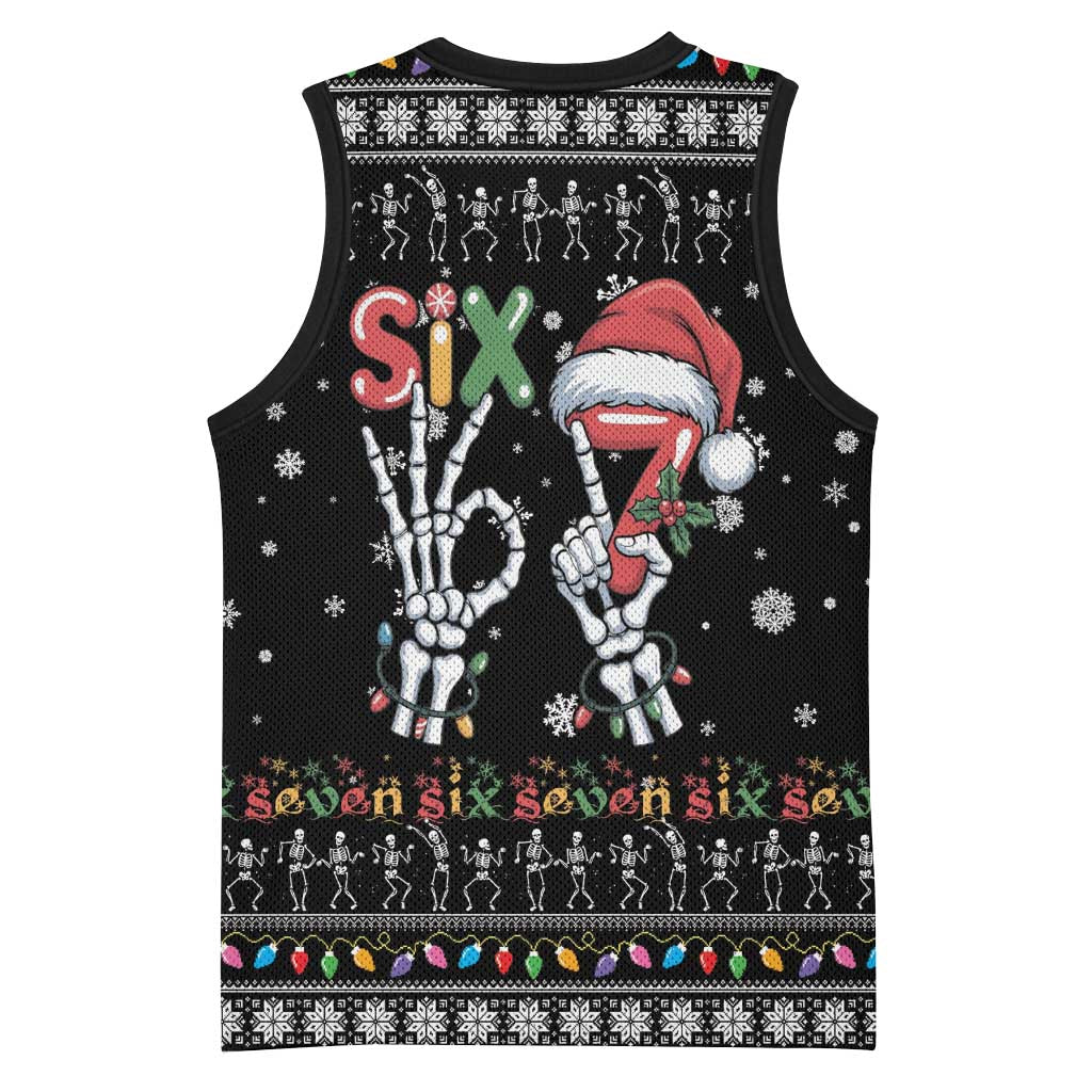 Six Seven Funny Skeleton Fingers Christmas Basketball Jersey Creepy Santa Skeleton Hands - Wonder Print Shop