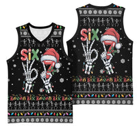 Six Seven Funny Skeleton Fingers Christmas Basketball Jersey Creepy Santa Skeleton Hands - Wonder Print Shop