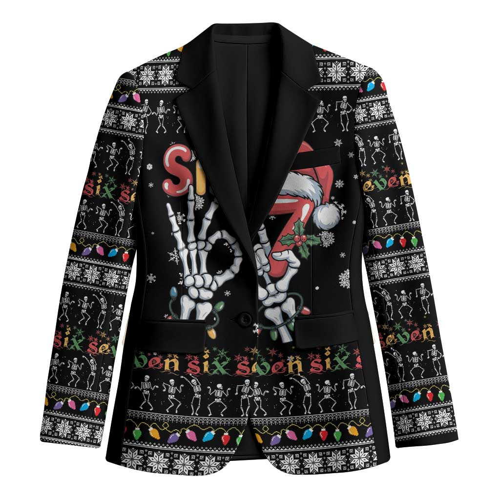 Six Seven Funny Skeleton Fingers Christmas Blazer Creepy Santa Skeleton Hands - Wonder Print Shop