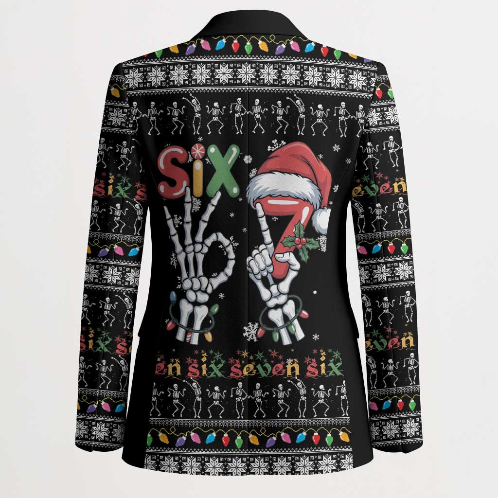 Six Seven Funny Skeleton Fingers Christmas Blazer Creepy Santa Skeleton Hands - Wonder Print Shop