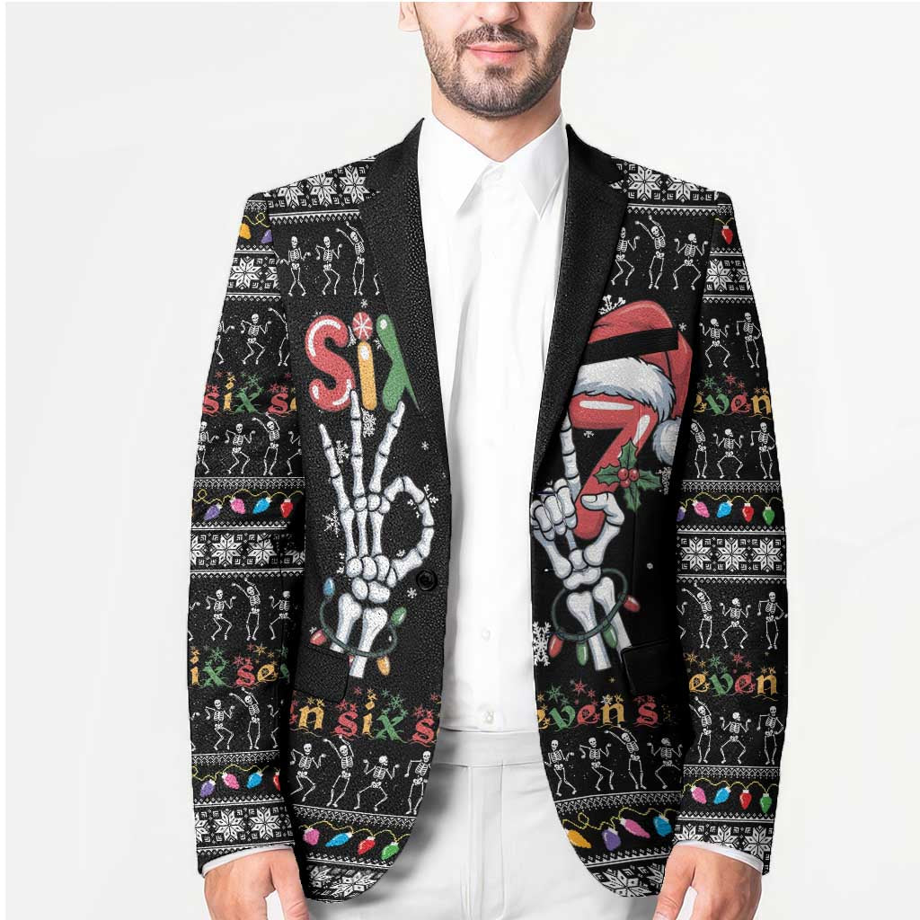 Six Seven Funny Skeleton Fingers Christmas Blazer Creepy Santa Skeleton Hands - Wonder Print Shop