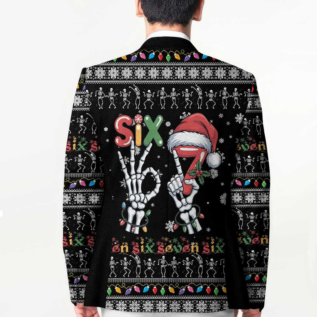 Six Seven Funny Skeleton Fingers Christmas Blazer Creepy Santa Skeleton Hands - Wonder Print Shop