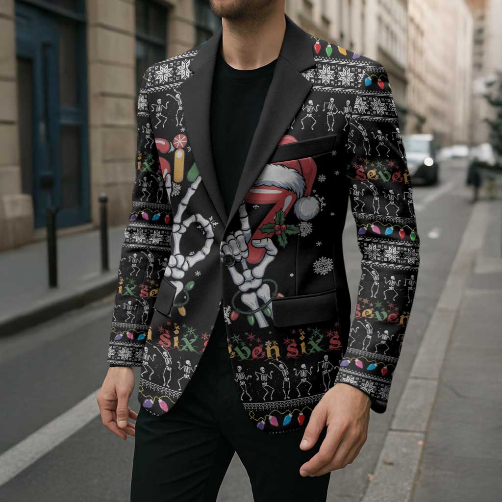 Six Seven Funny Skeleton Fingers Christmas Blazer Creepy Santa Skeleton Hands - Wonder Print Shop