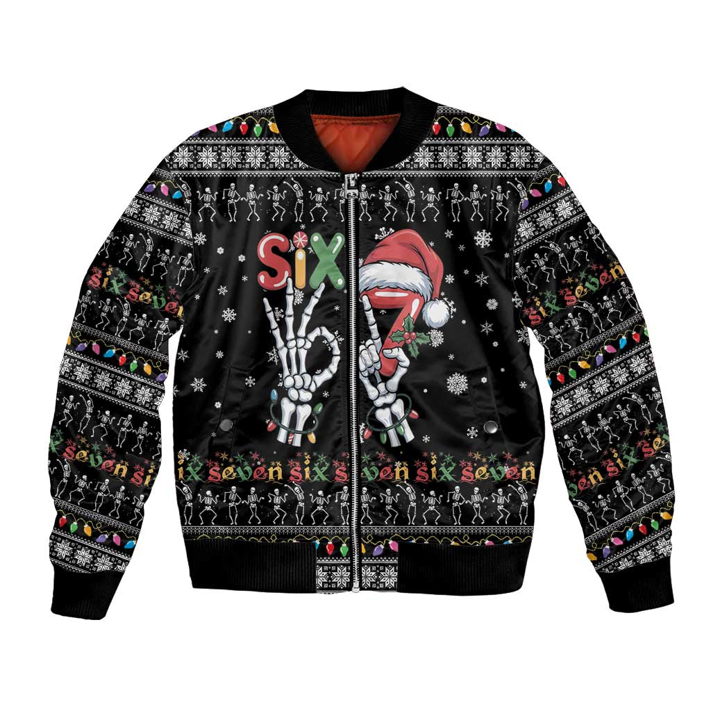 Six Seven Funny Skeleton Fingers Christmas Bomber Jacket Creepy Santa Skeleton Hands - Wonder Print Shop