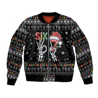 Six Seven Funny Skeleton Fingers Christmas Bomber Jacket Creepy Santa Skeleton Hands - Wonder Print Shop