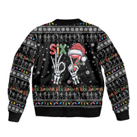 Six Seven Funny Skeleton Fingers Christmas Bomber Jacket Creepy Santa Skeleton Hands - Wonder Print Shop