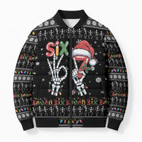 Six Seven Funny Skeleton Fingers Christmas Bomber Puffer Jacket Creepy Santa Skeleton Hands - Wonder Print Shop