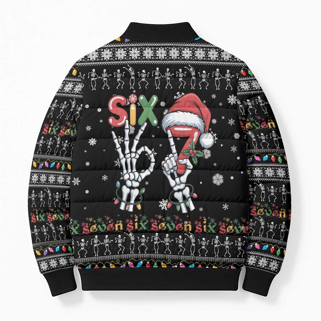 Six Seven Funny Skeleton Fingers Christmas Bomber Puffer Jacket Creepy Santa Skeleton Hands - Wonder Print Shop