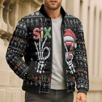 Six Seven Funny Skeleton Fingers Christmas Bomber Puffer Jacket Creepy Santa Skeleton Hands - Wonder Print Shop