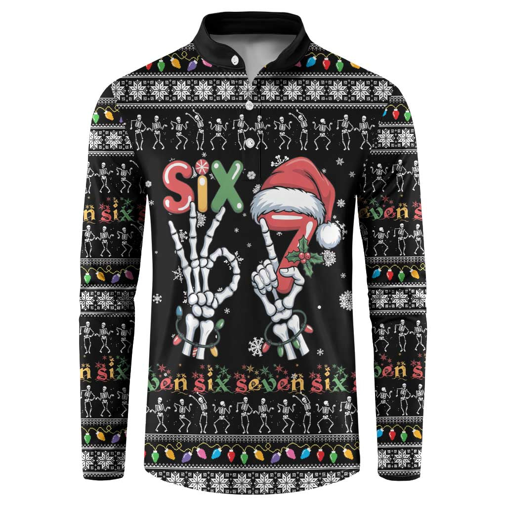 Six Seven Funny Skeleton Fingers Christmas Button Sweatshirt Creepy Santa Skeleton Hands - Wonder Print Shop
