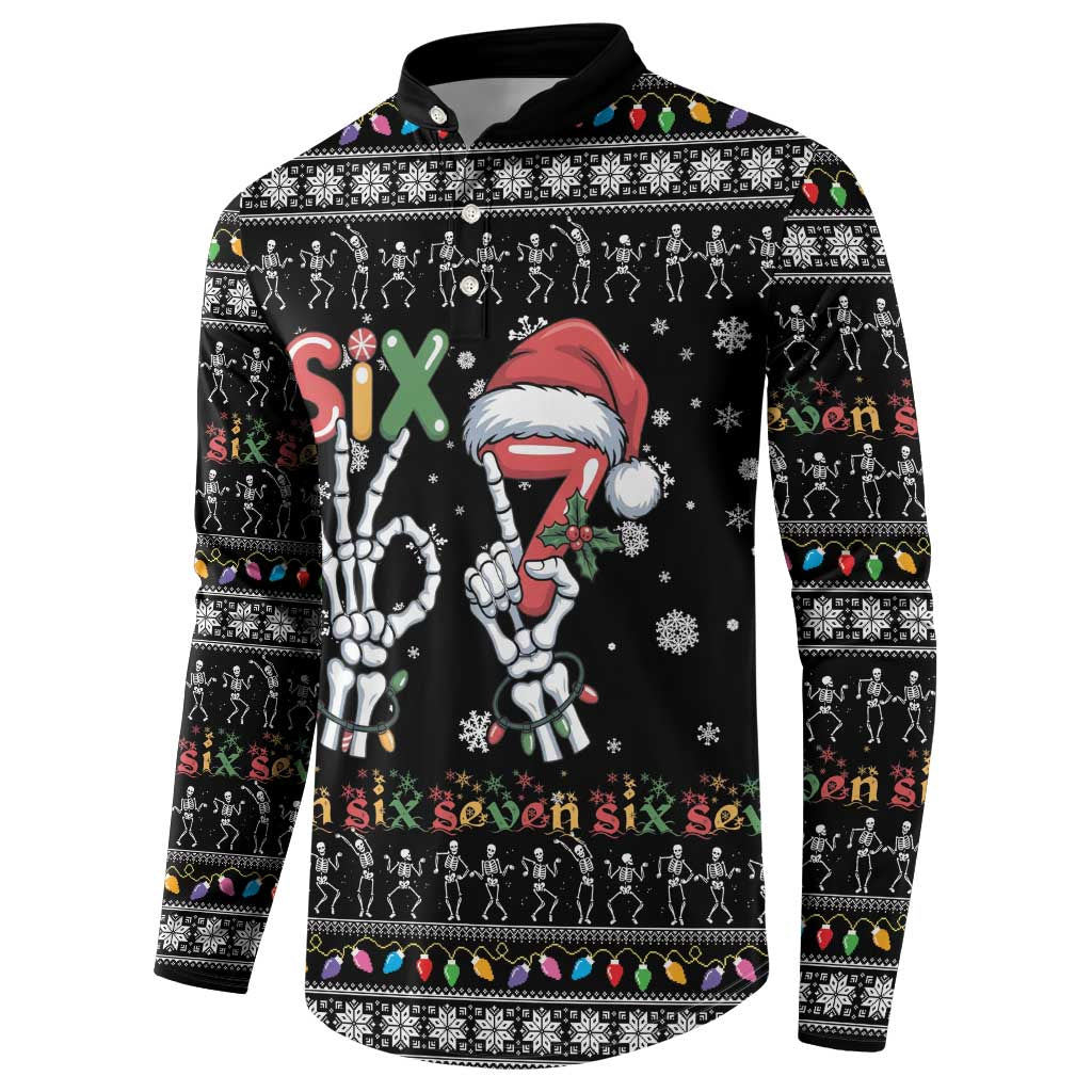 Six Seven Funny Skeleton Fingers Christmas Button Sweatshirt Creepy Santa Skeleton Hands - Wonder Print Shop