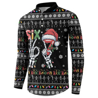 Six Seven Funny Skeleton Fingers Christmas Button Sweatshirt Creepy Santa Skeleton Hands - Wonder Print Shop