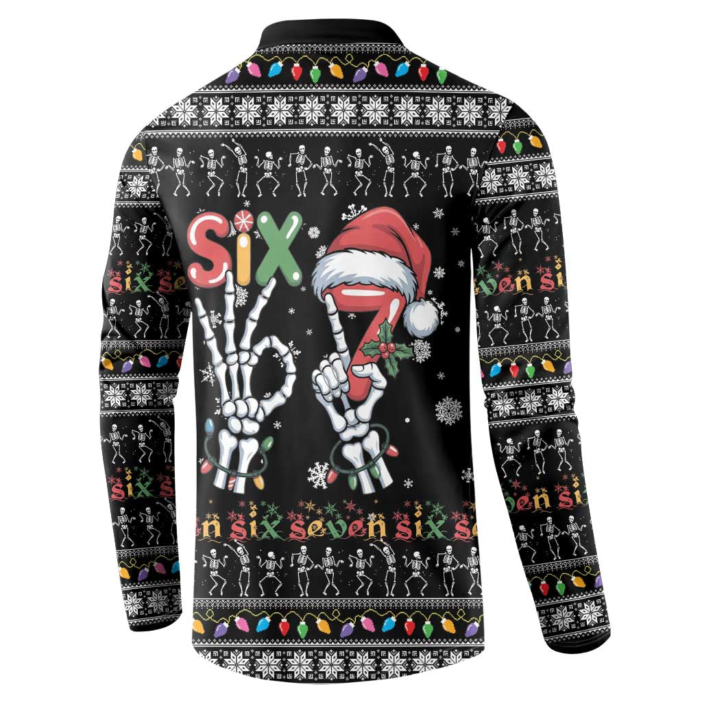Six Seven Funny Skeleton Fingers Christmas Button Sweatshirt Creepy Santa Skeleton Hands - Wonder Print Shop
